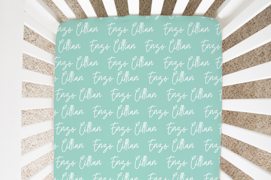 Solid Color Doodle Font Personalized Crib Sheet