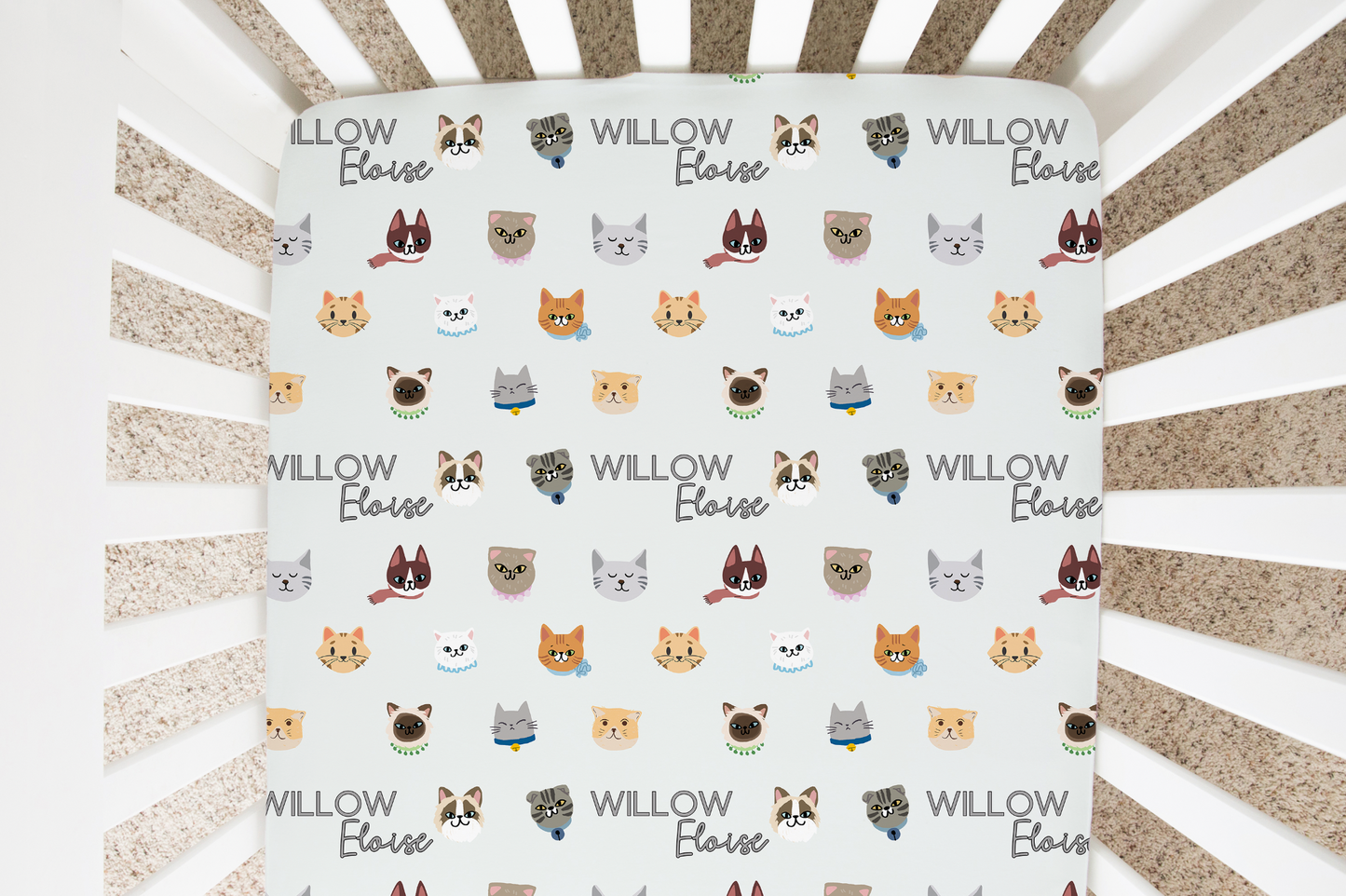 Cat Faces Personalized Crib Sheet