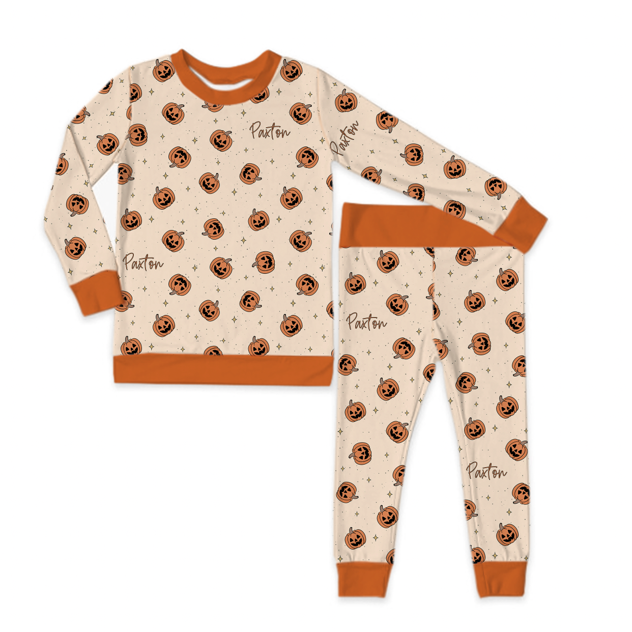 Pumpkins Orange Trim Long Sleeve Jersey Jams – Two-Piece Loungewear Set