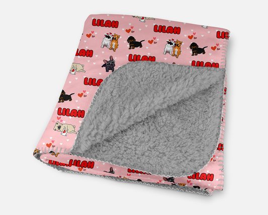 Puppy Love Pink Personalized Sherpa Blanket