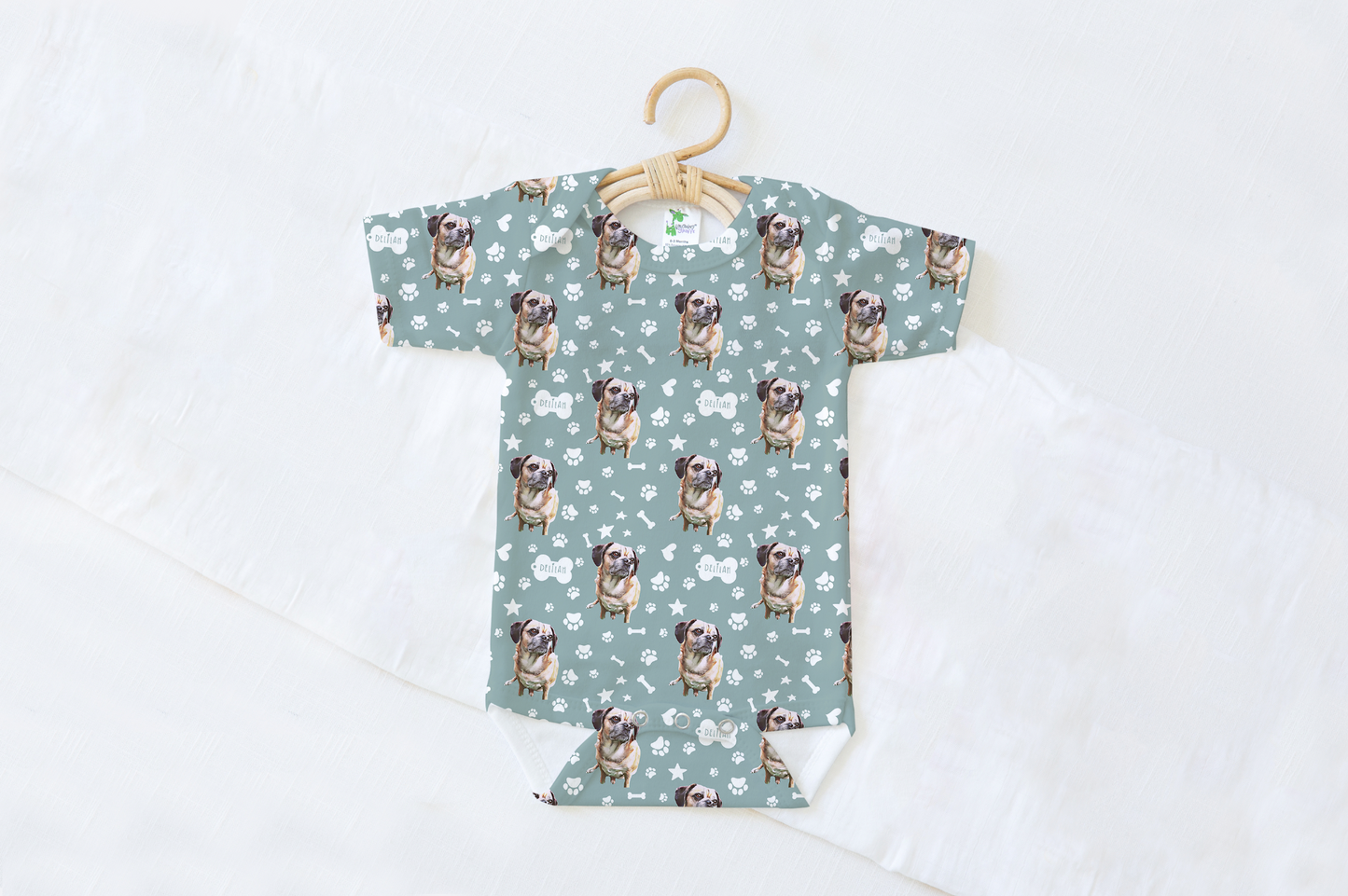 Upload Your Pet! Personalized Name Baby Bodysuit with Custom Pet Cartoon & Name