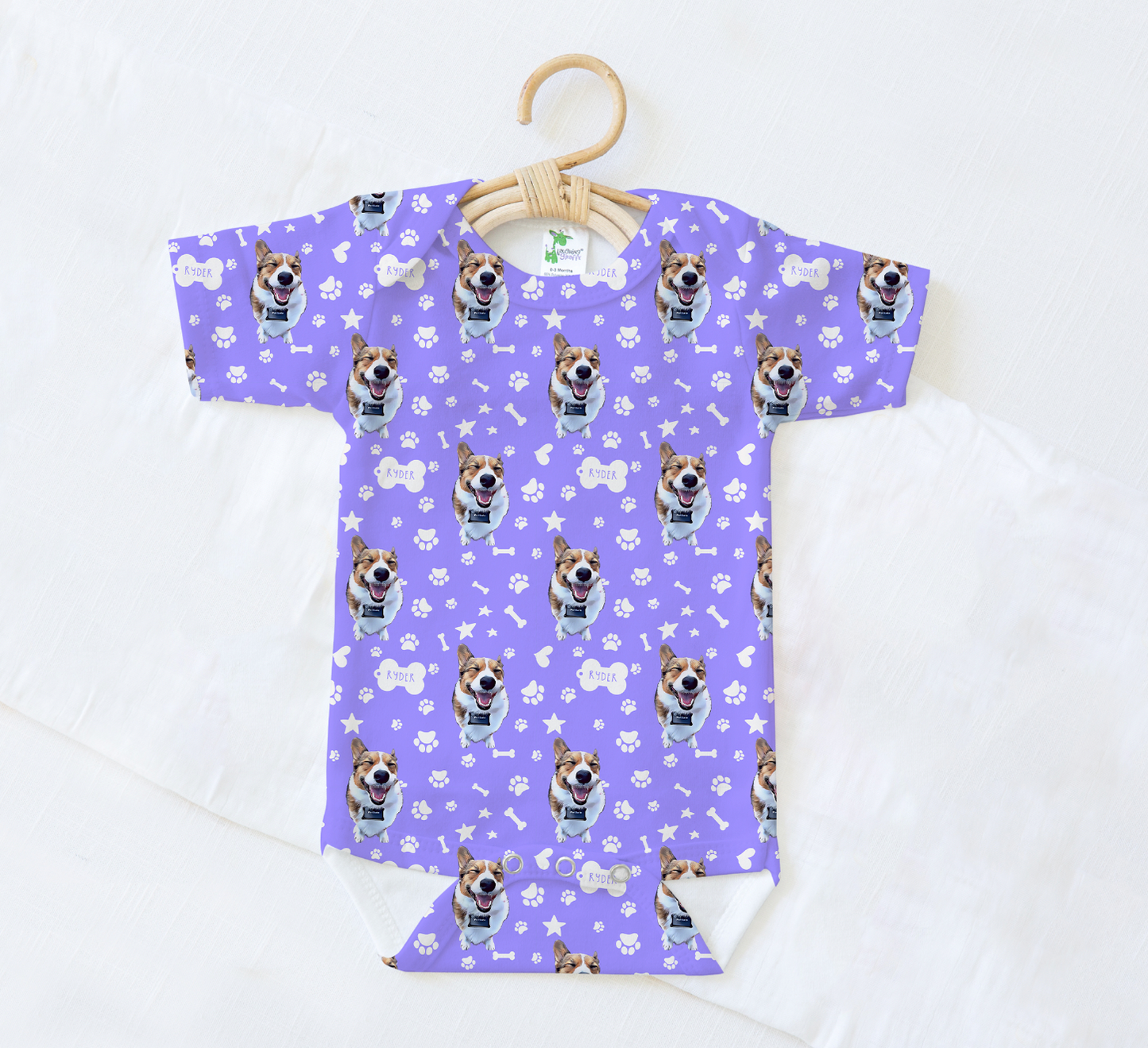 Upload Your Pet! Personalized Name Baby Bodysuit with Custom Pet Cartoon & Name