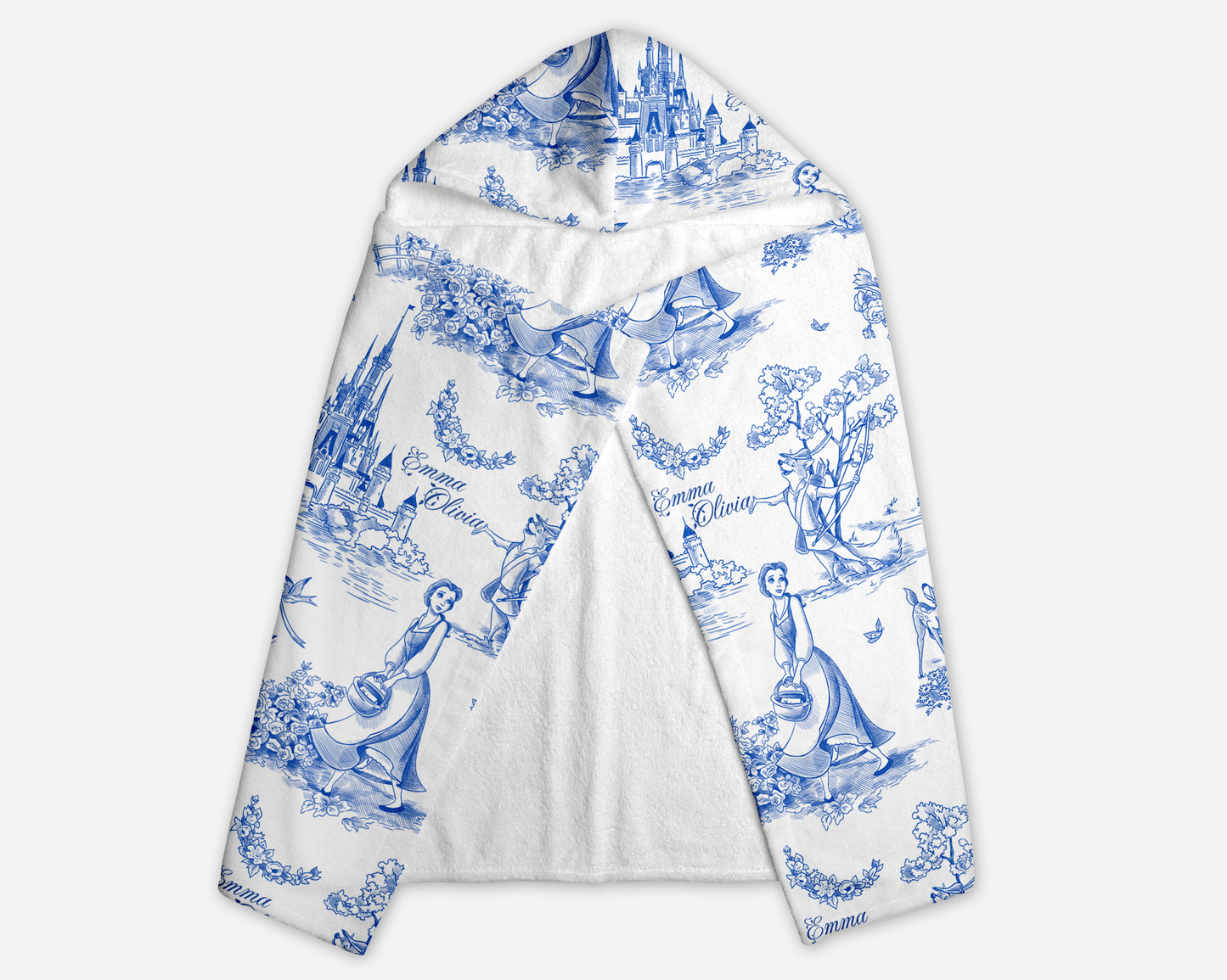 Tale As Old As Time Blue Toile Personalized Hooded Towel