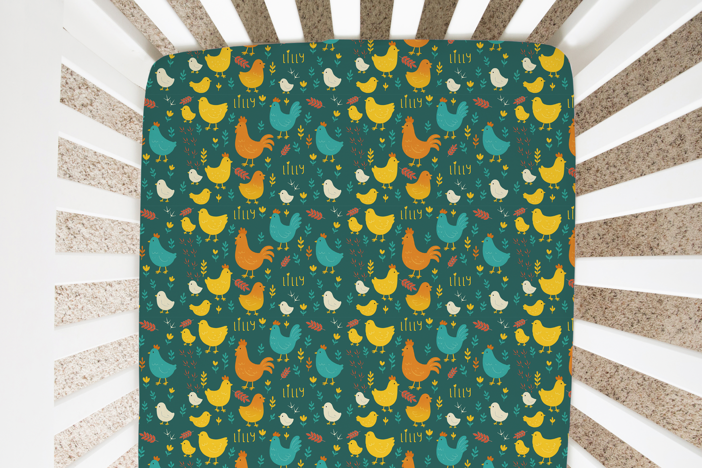 Cluck & Bloom Personalized Crib Sheet