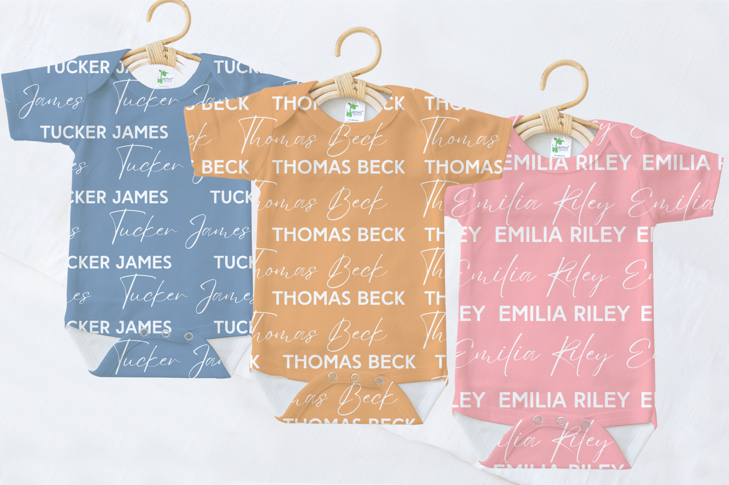 Solid Color Stacked Font Personalized Name Baby Bodysuit