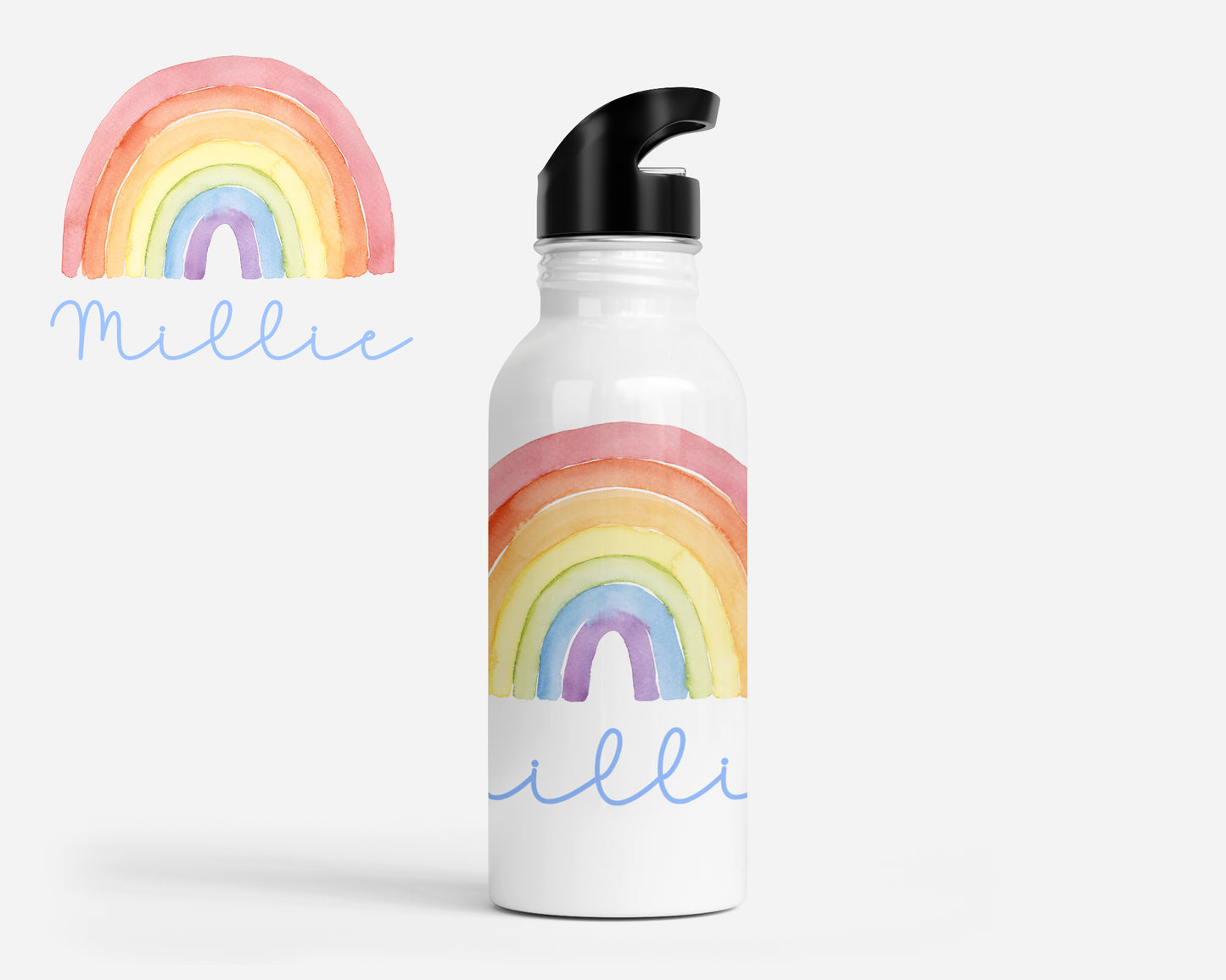 Rainbow Pastels Doodle Font Personalized Kids Water Bottle