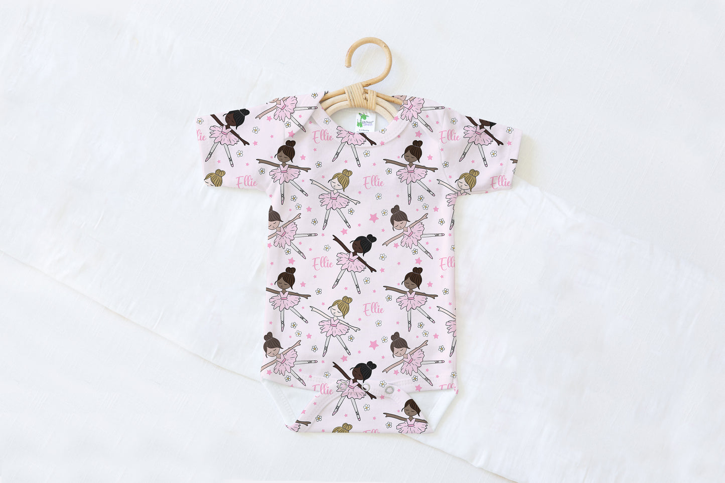 Ballerina Personalized Name Baby Bodysuit