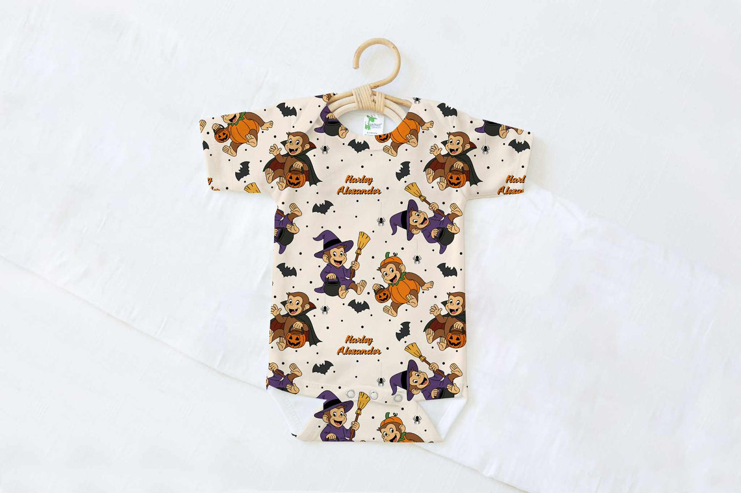Monkey-Ween Halloween Personalized Name Baby Bodysuit