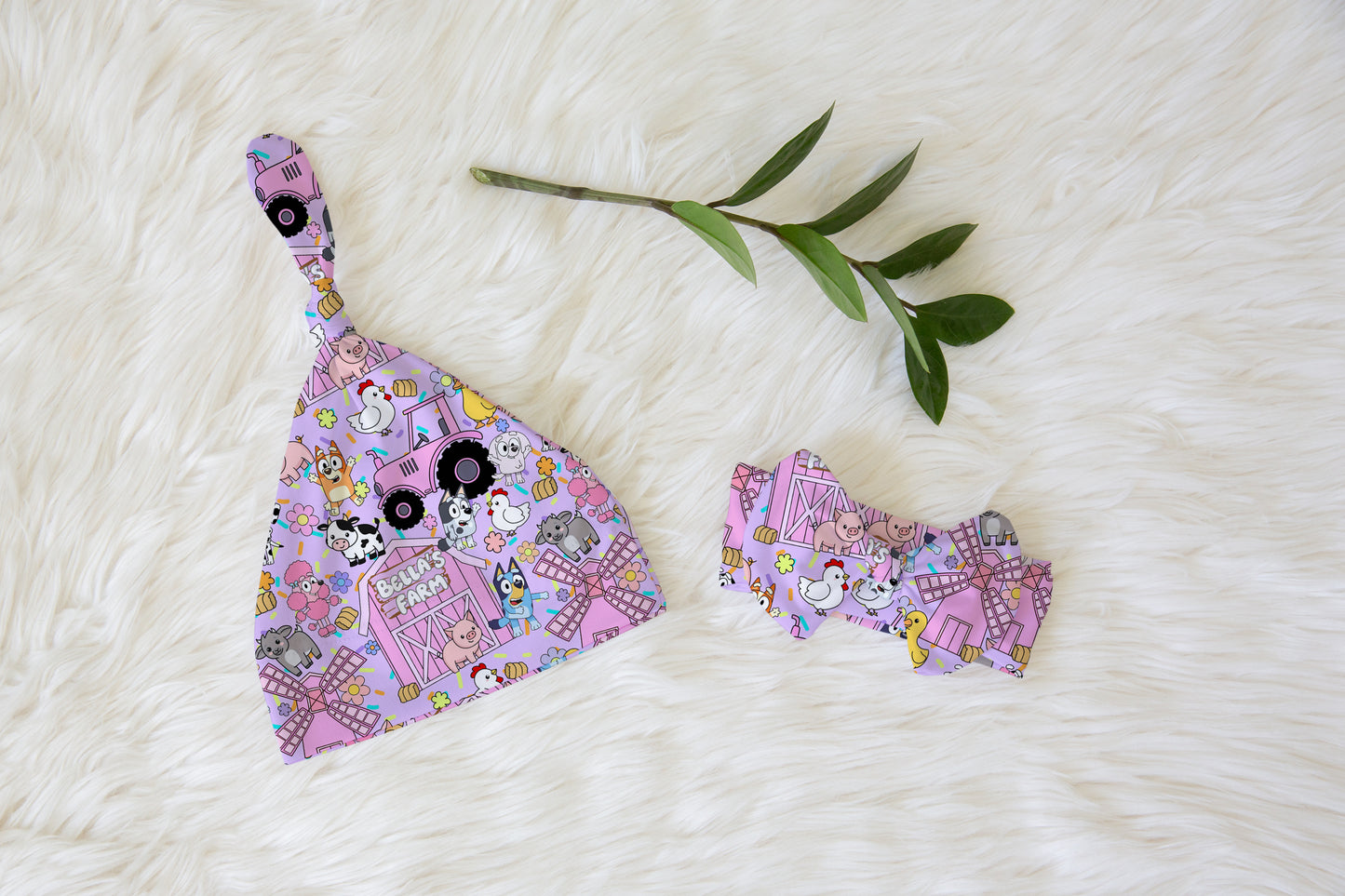 BINGO WAS HER NAME-O Personalized Name Knotted Newborn Hat & Bow Headband | Pink