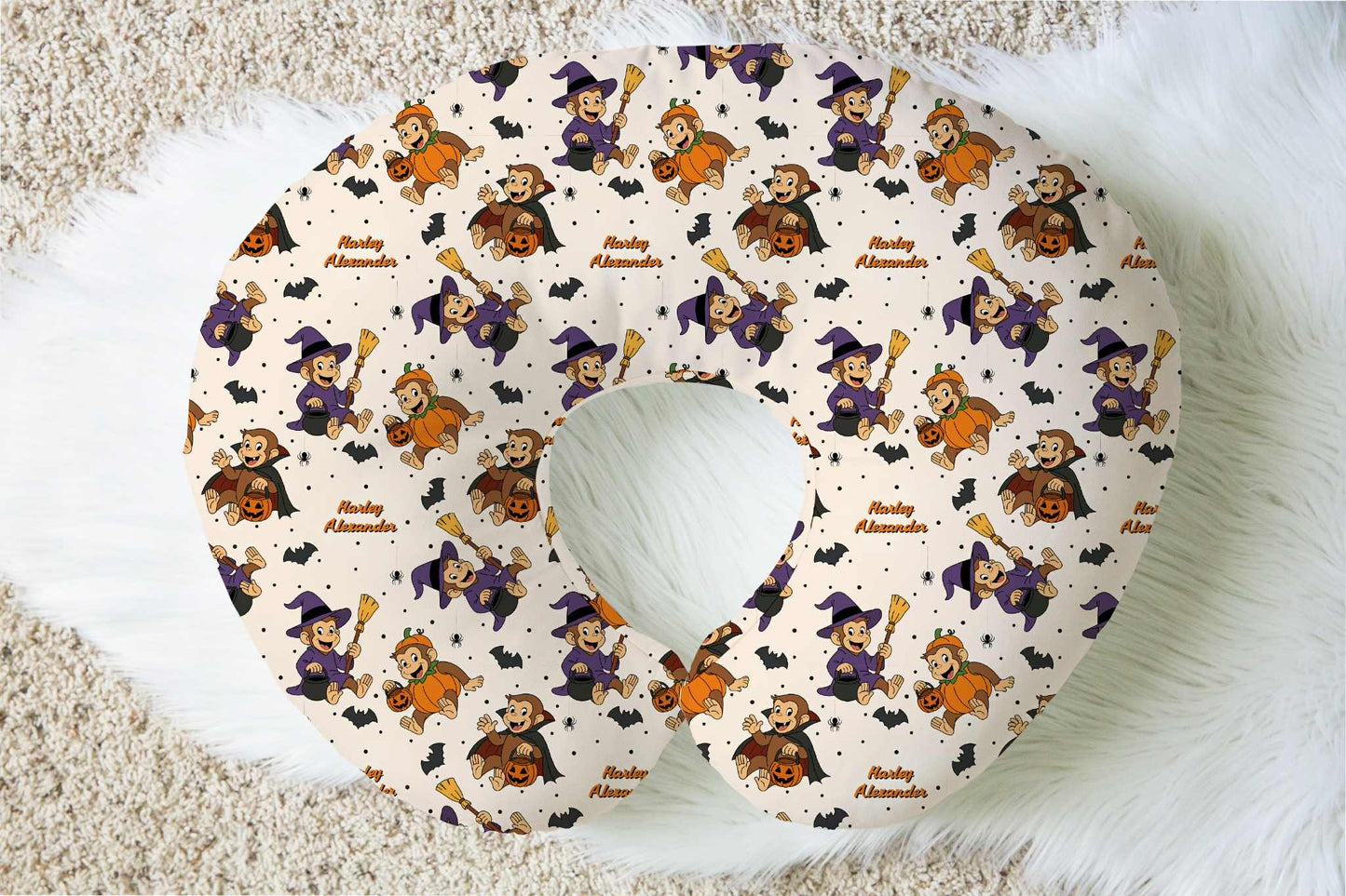 Monkey-Ween Halloween Personalized Baby Name Nursing Pillow Cover