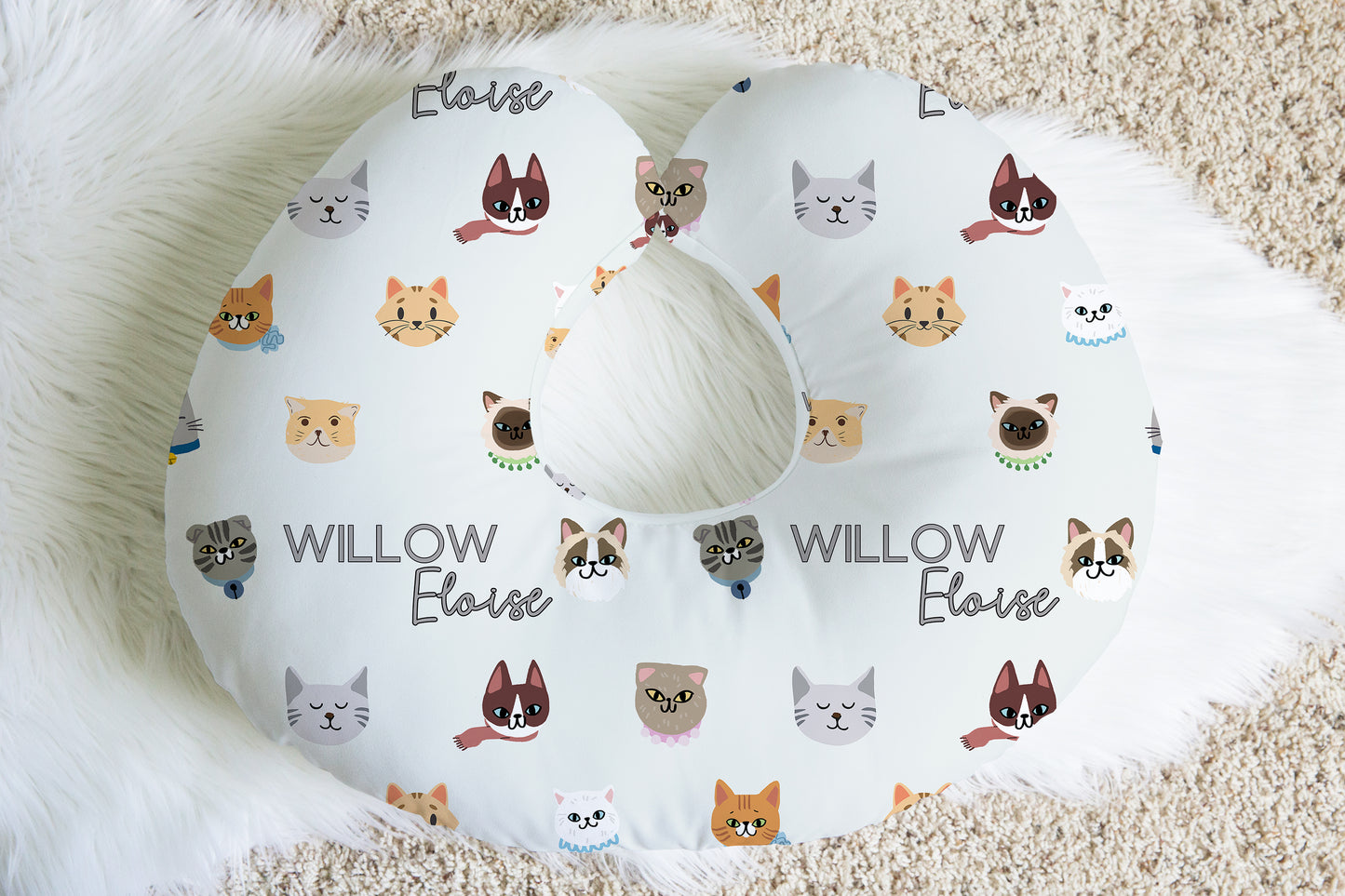 Cat Faces Personalized Name Nursing Pillow Cover