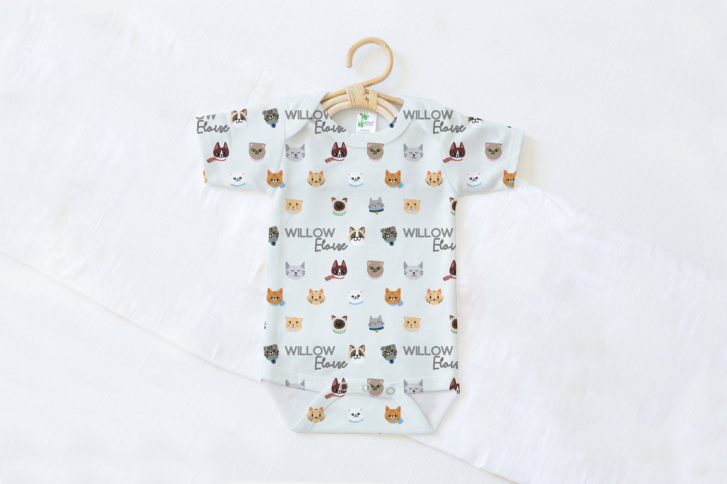 Cat Faces Personalized Name Baby Bodysuit