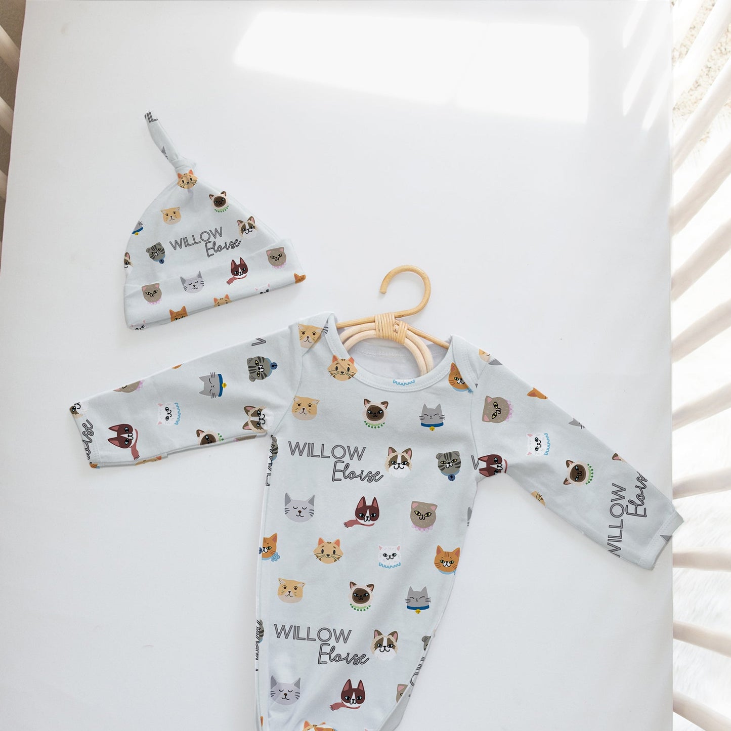 Cat Faces Personalized Name Infant Gown