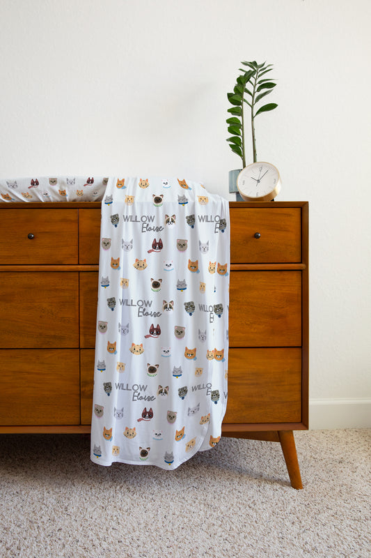 Cat Faces Personalized Name Swaddle Blanket