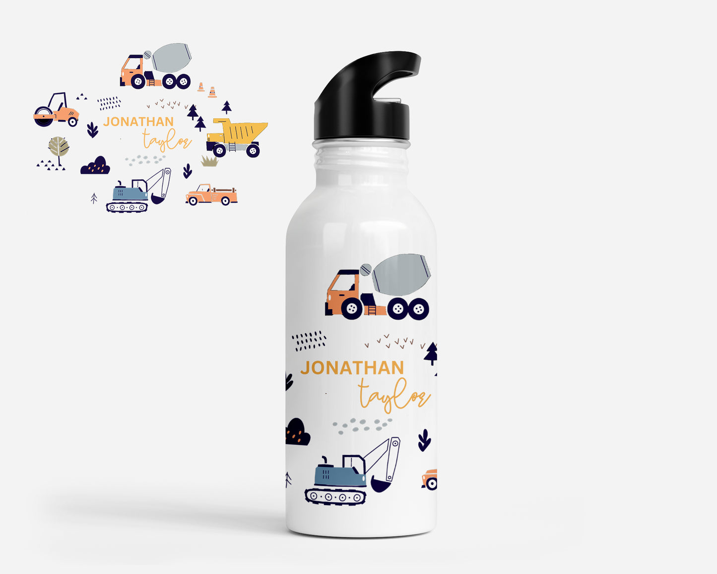 Construction Personalized Kids Water Bottle