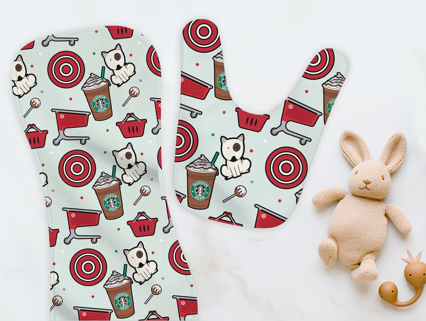 Carts & Coffee Personalized Name Burp Cloth & Bib