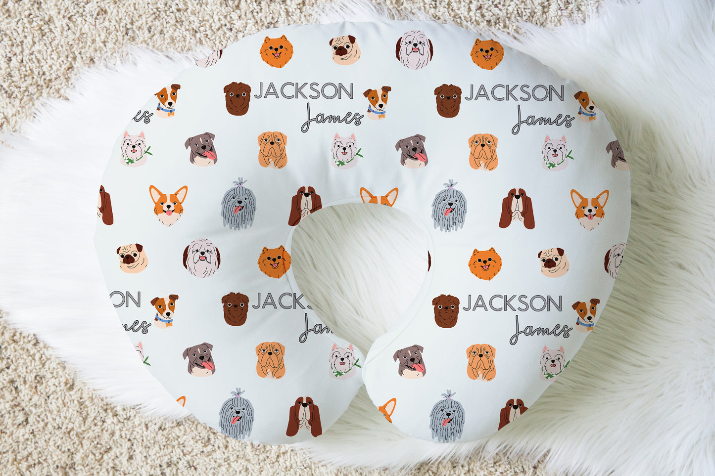 Dog Faces Personalized Baby Name Nursing Pillow Cover