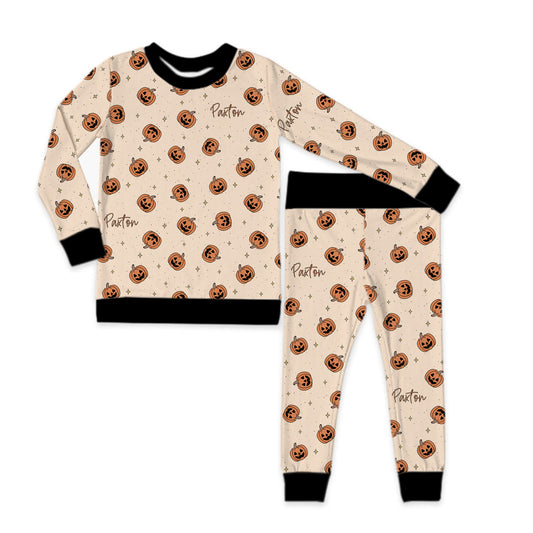 Pumpkins Black Trim Long Sleeve Jersey Jams – Two-Piece Loungewear Set