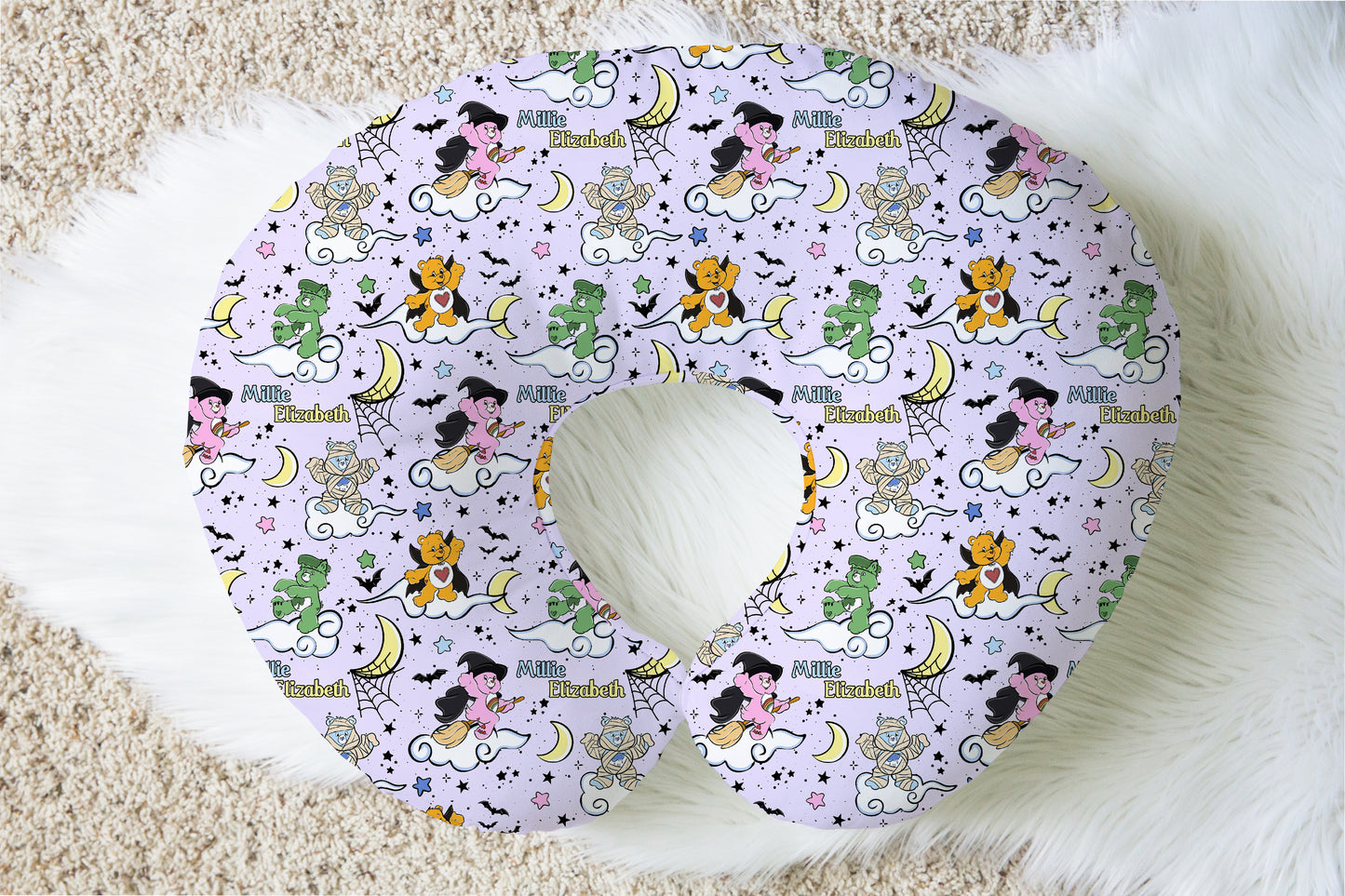 Scare Bears Halloween Personalized Baby Name Nursing Pillow Cover