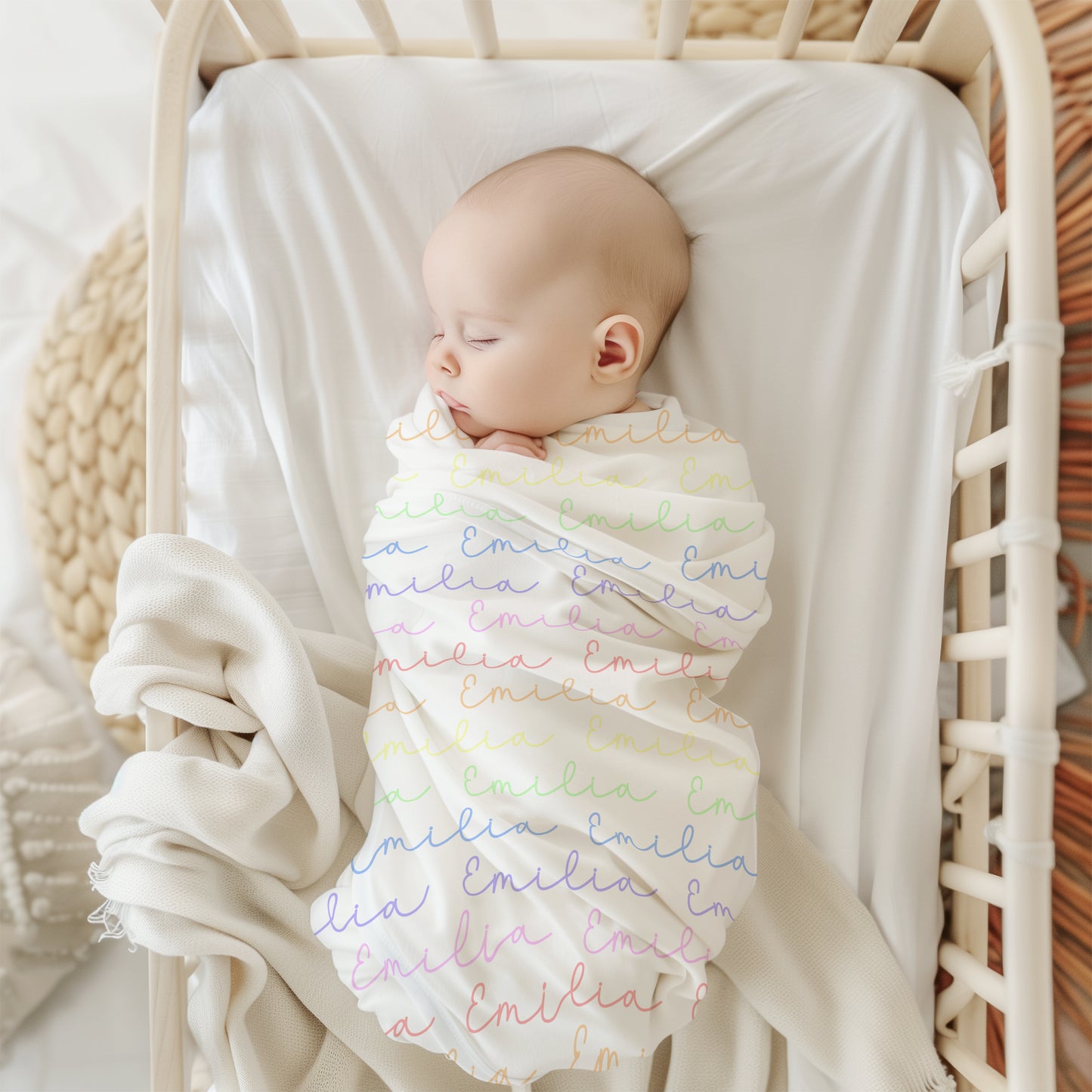 Rainbow Pastels Doodle Font Personalized Name Swaddle