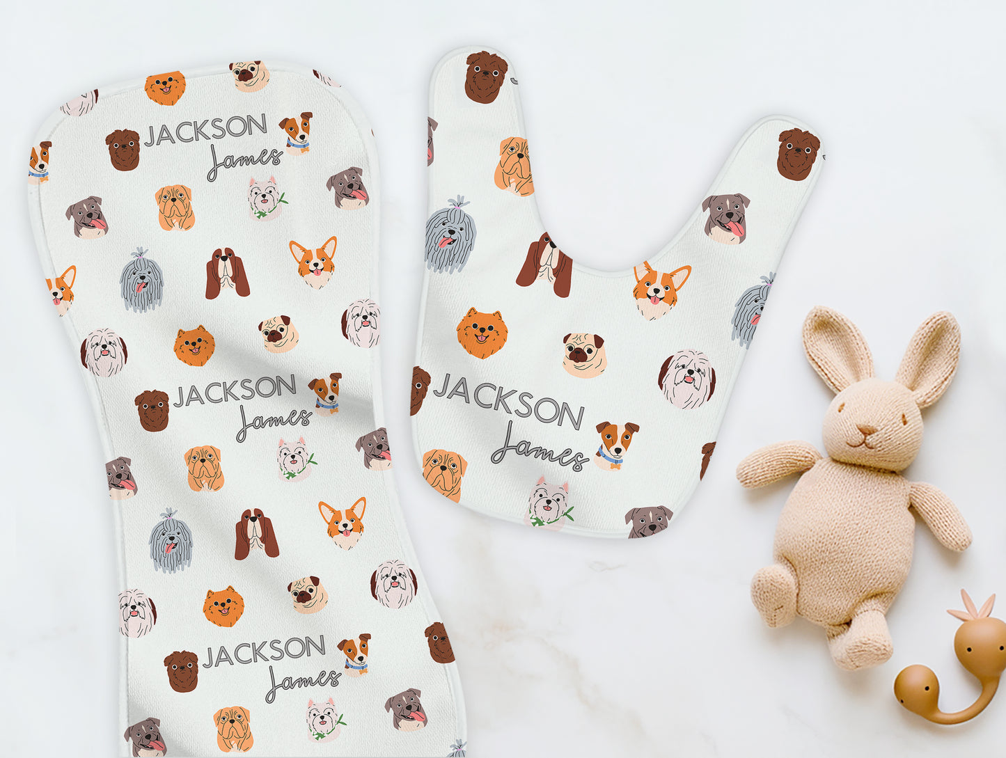 Dog Faces Burp Cloth & Bib