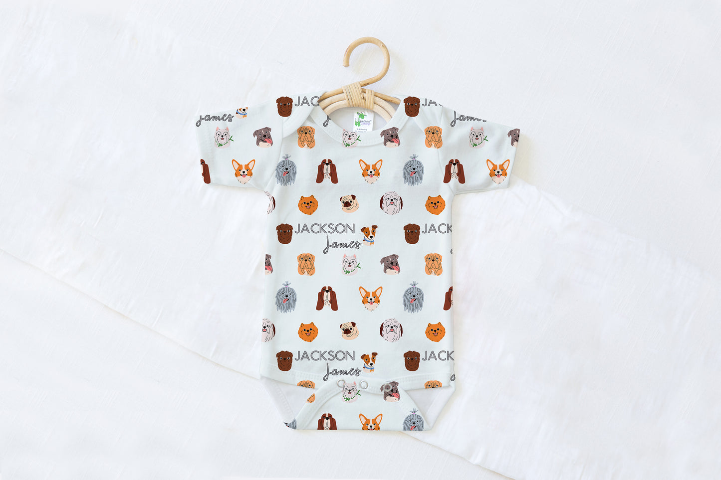 Dog Faces Personalized Name Baby Bodysuit