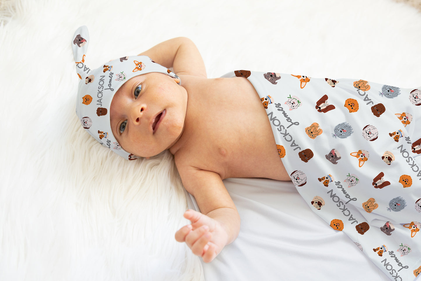 Dog Faces Personalized Name Swaddle Blanket