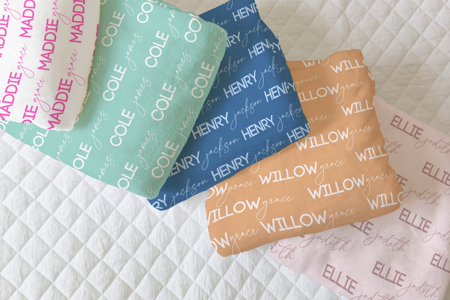 Custom Name Solid Color Script & Block Font Personalized Minky Blanket