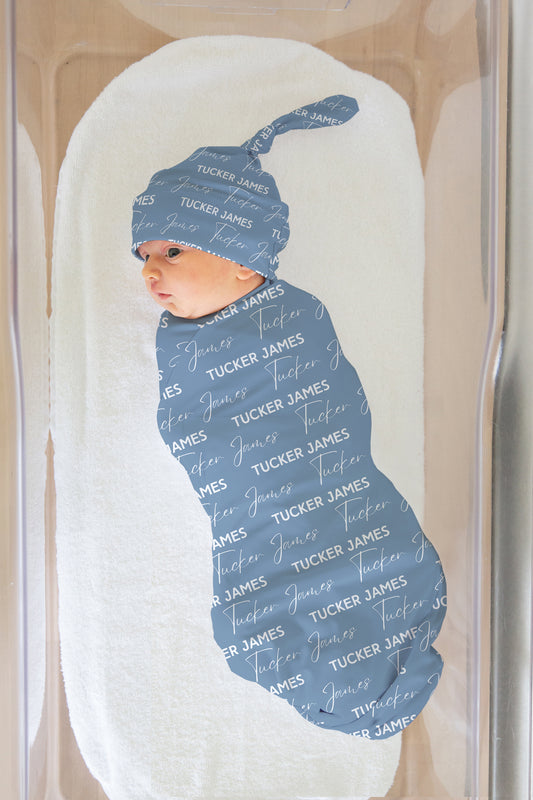 Solid Color Stacked Font Personalized Name Swaddle
