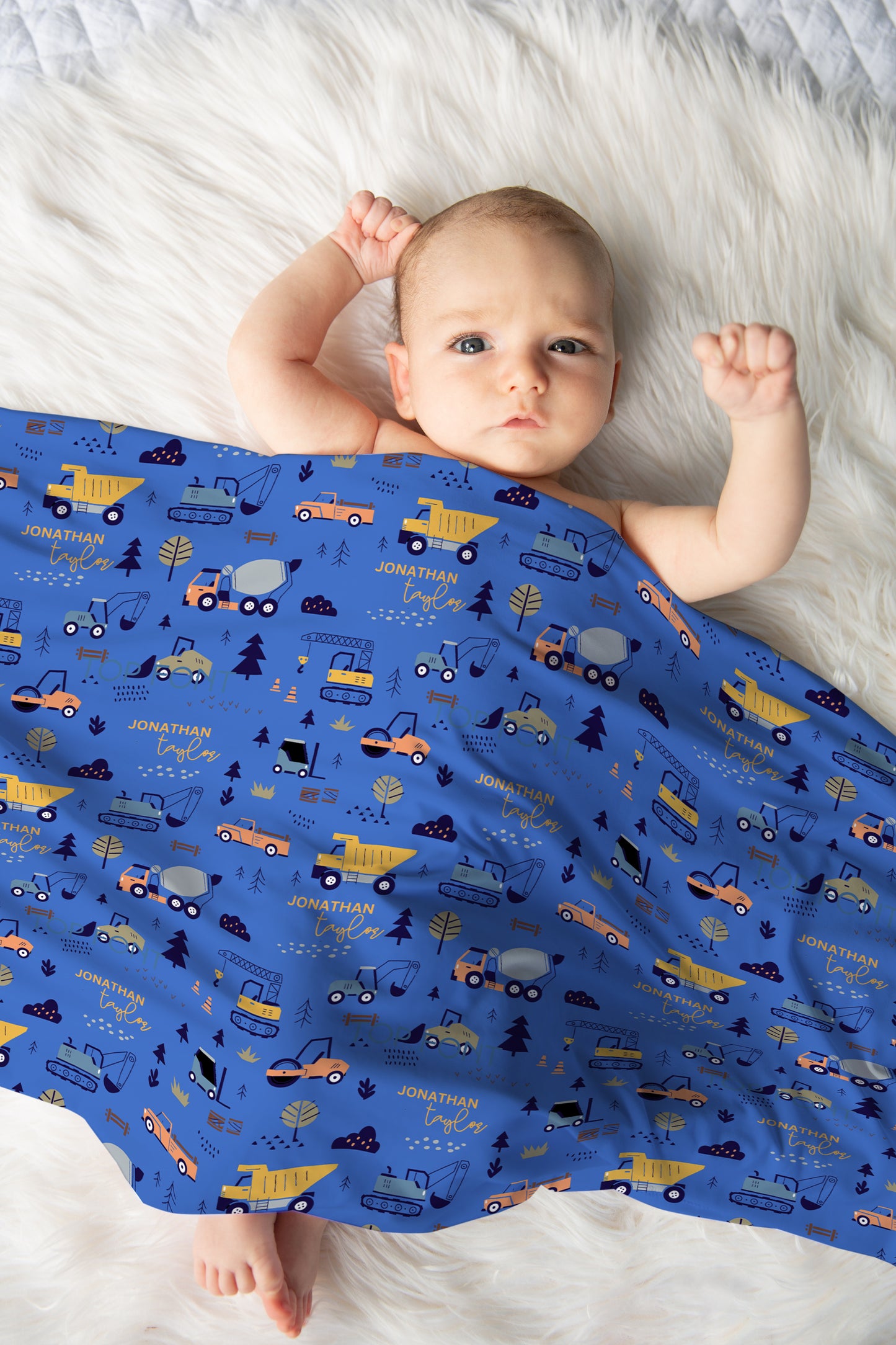 Boy Construction Personalized Name Swaddle