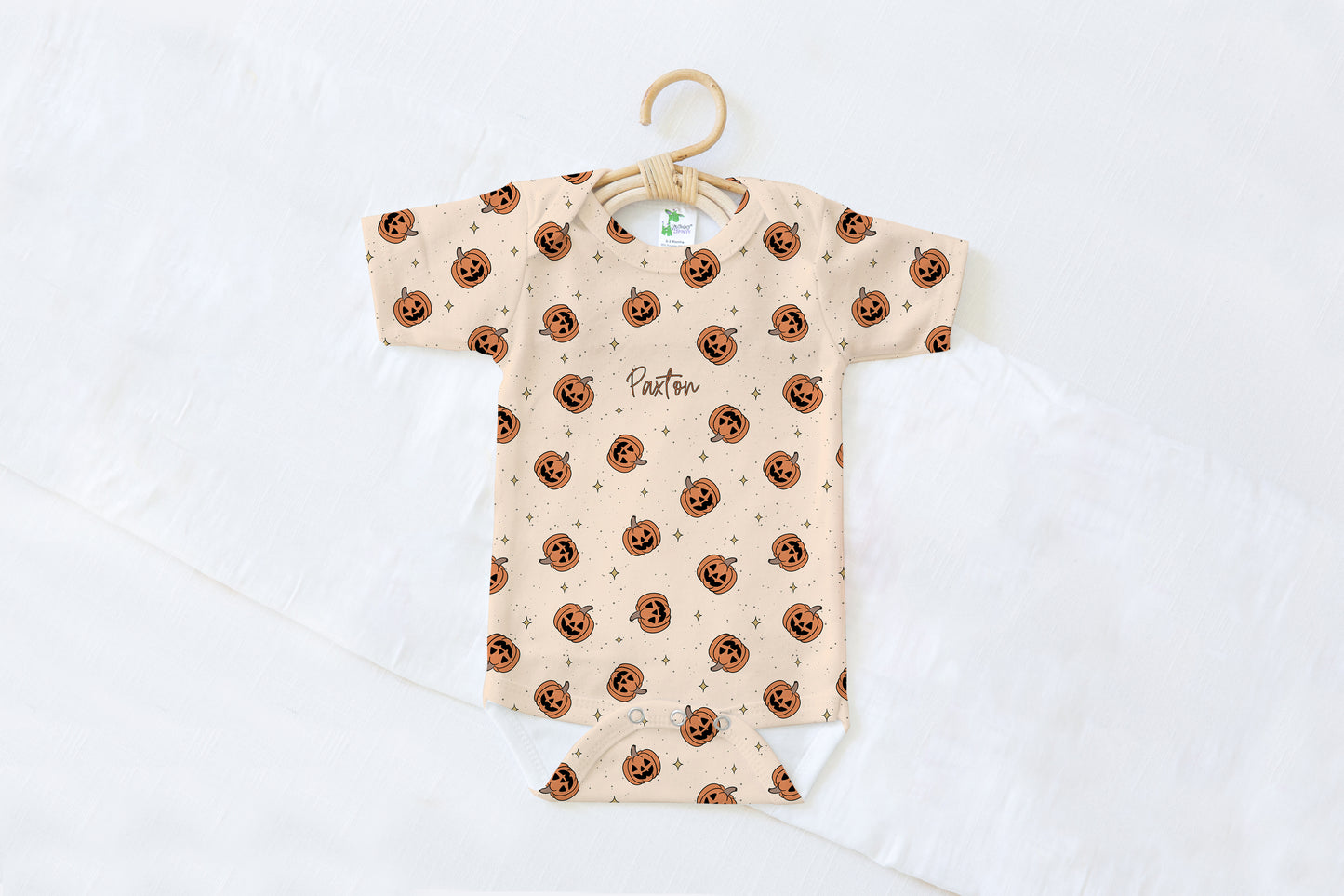 Pumpkin Halloween Personalized Name Baby Bodysuit