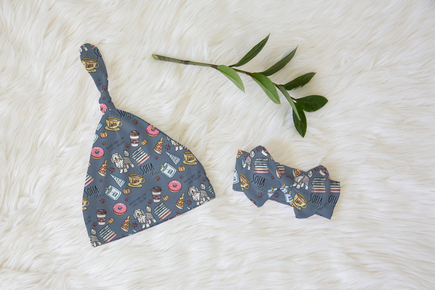Gilmore Girl Personalized Name Knotted Newborn Hat & Bow Headband