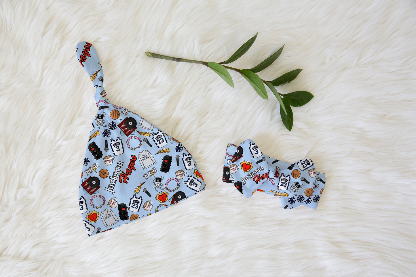 One Tree Hill Personalized Name Knotted Newborn Hat & Bow Headband