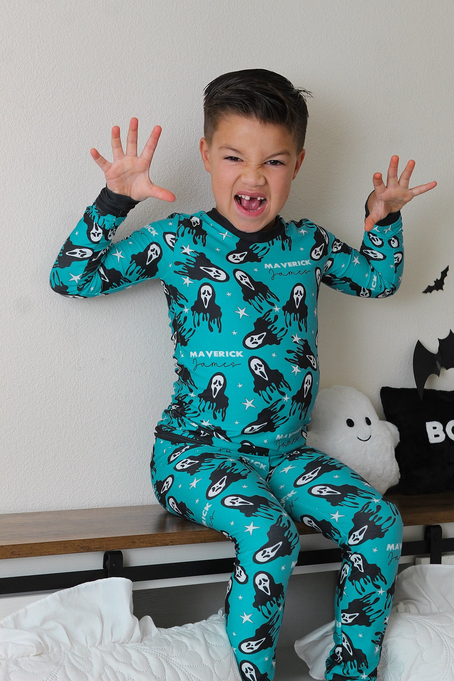 Don't Hang Up Halloween Long Sleeve Jersey Jams – Two-Piece Loungewear Set