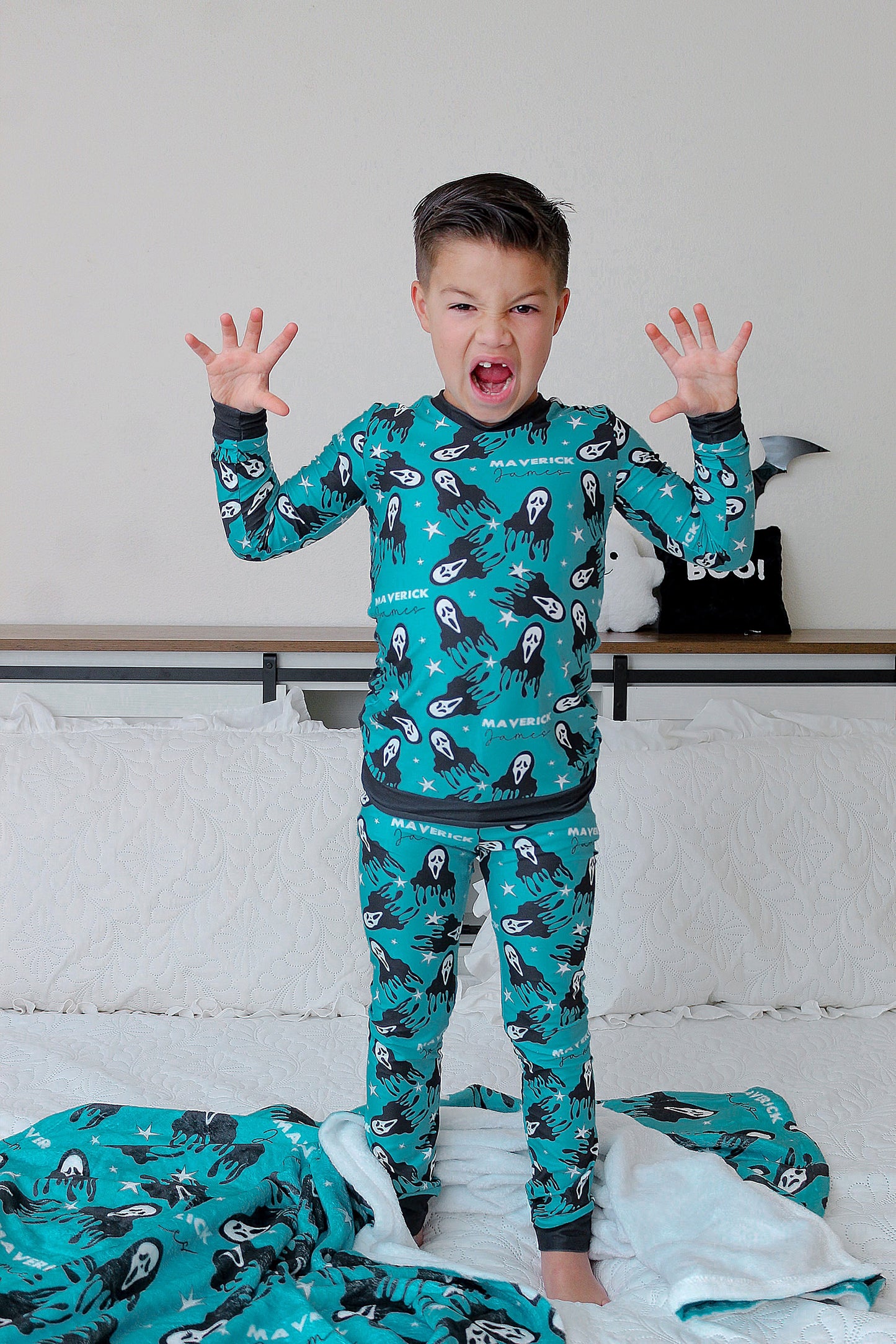 Don't Hang Up Halloween Long Sleeve Jersey Jams – Two-Piece Loungewear Set