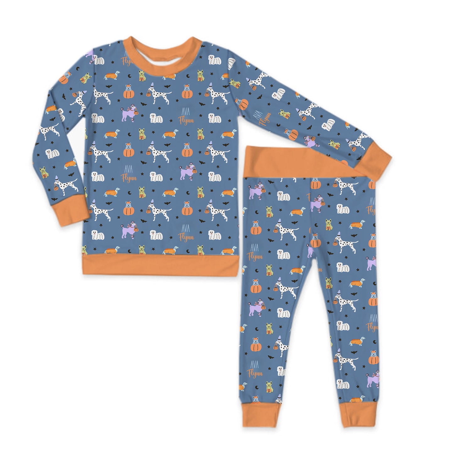 Halloween Pups Long Sleeve Jersey Jams – Two-Piece Loungewear Set