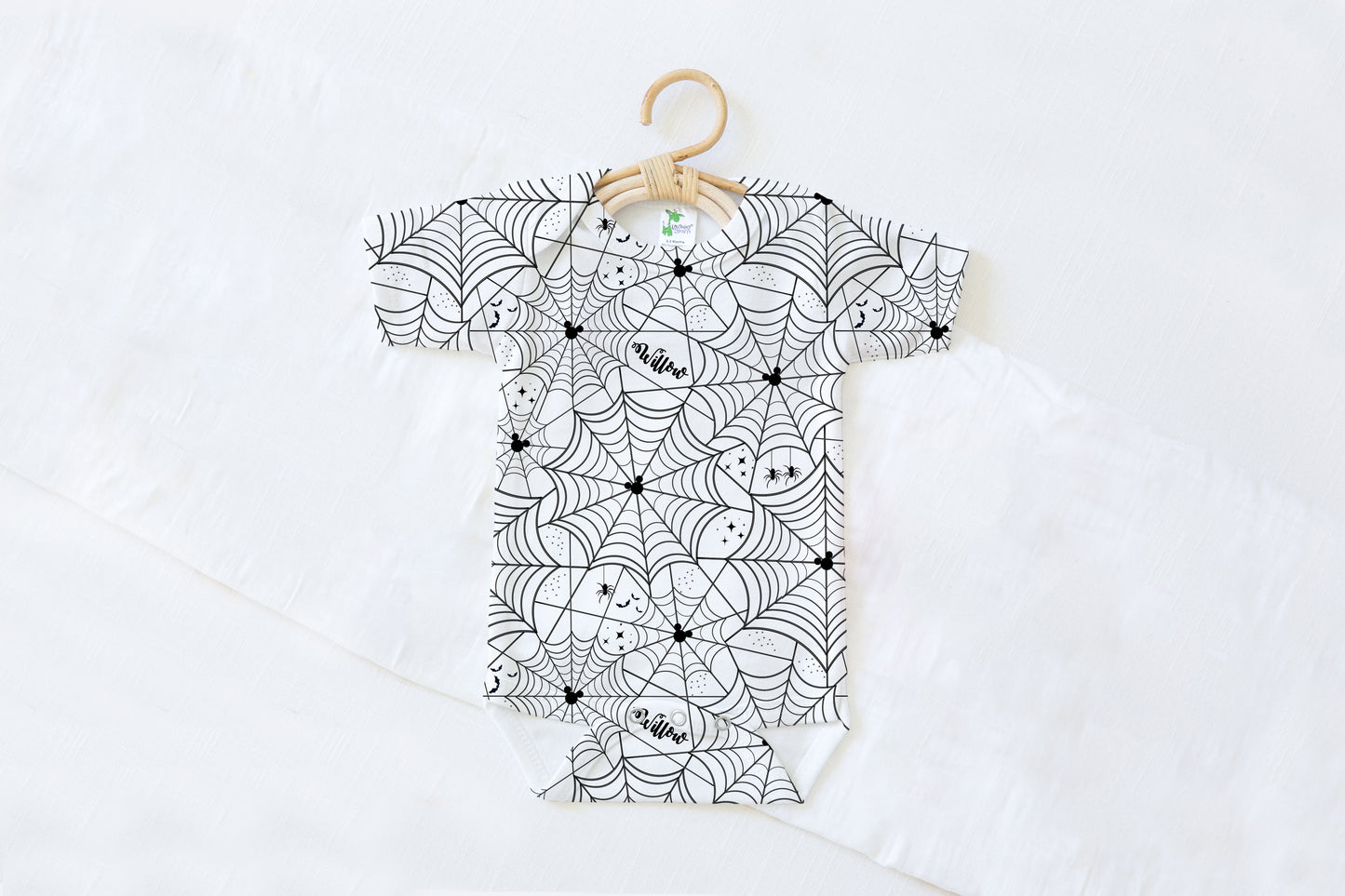 Spooky Webs Halloween Personalized Name Baby Bodysuit