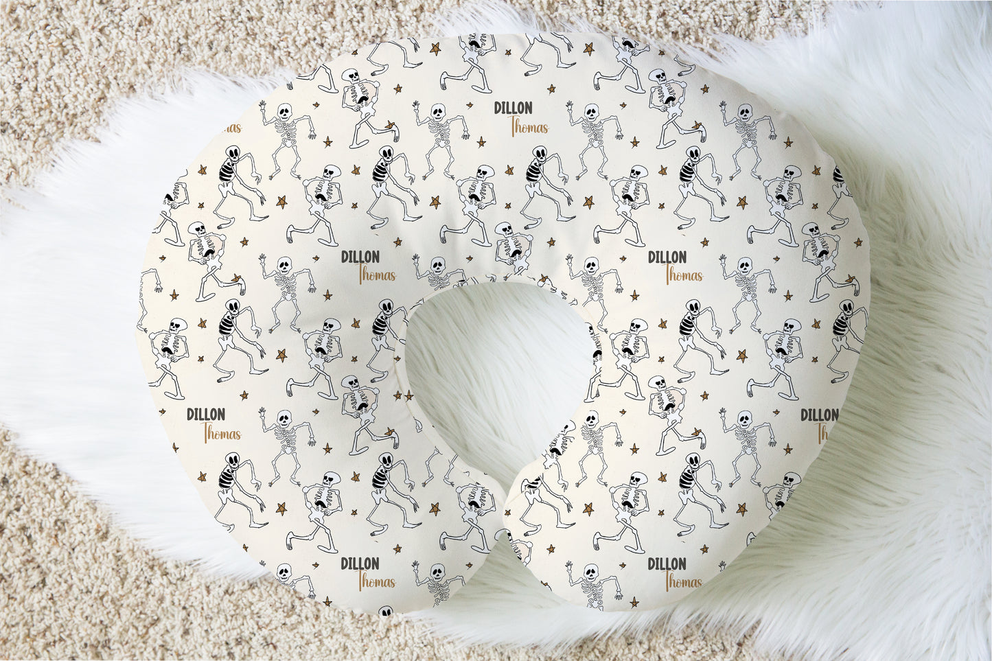 Spooky Scary Skeletons Halloween Personalized Baby Name Nursing Pillow Cover