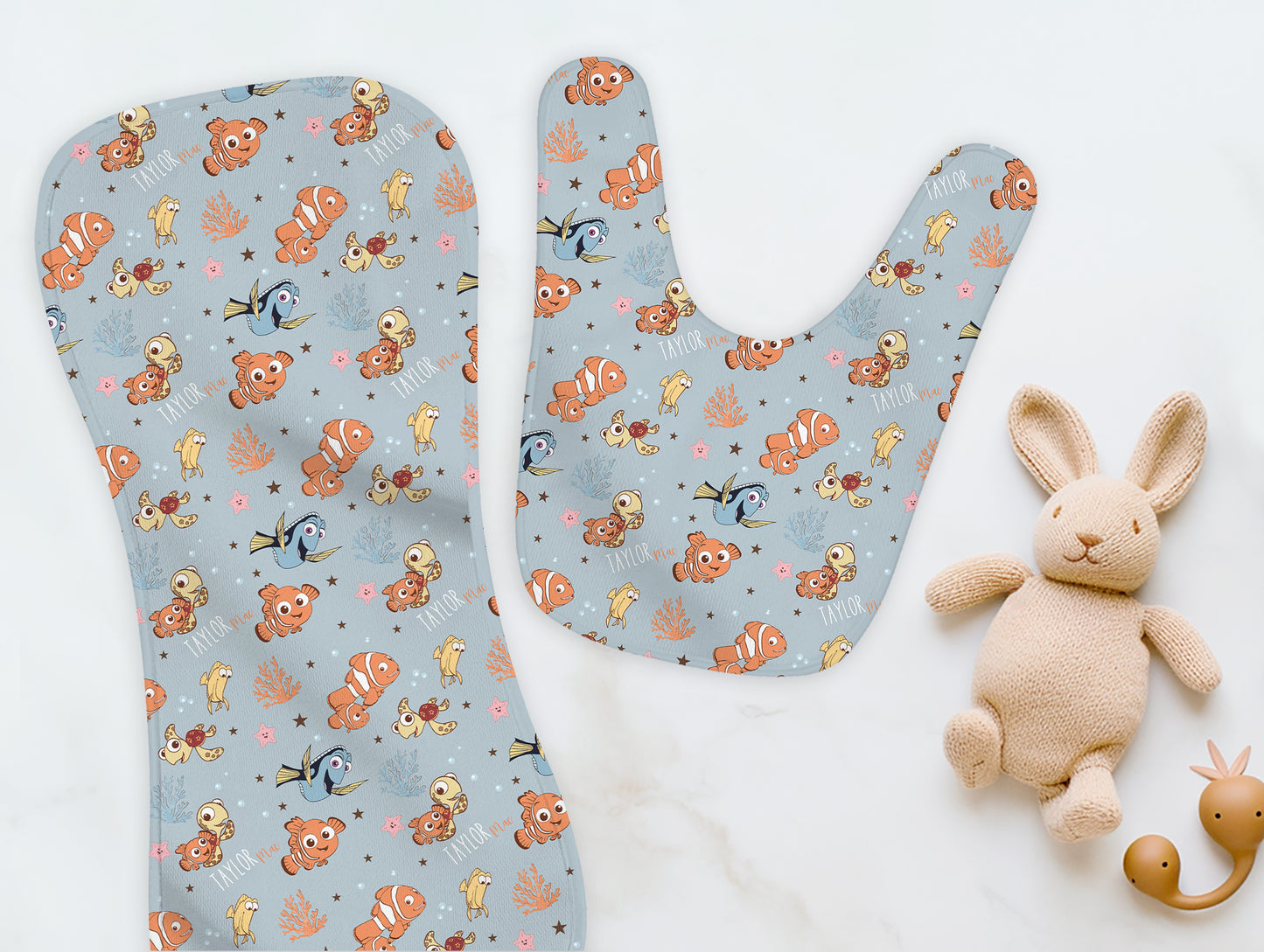 Keep Swimming Personalized Name Burp Cloth & Bib