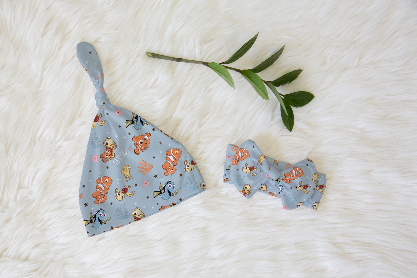 Keep Swimming Personalized Name Knotted Newborn Hat & Bow Headband