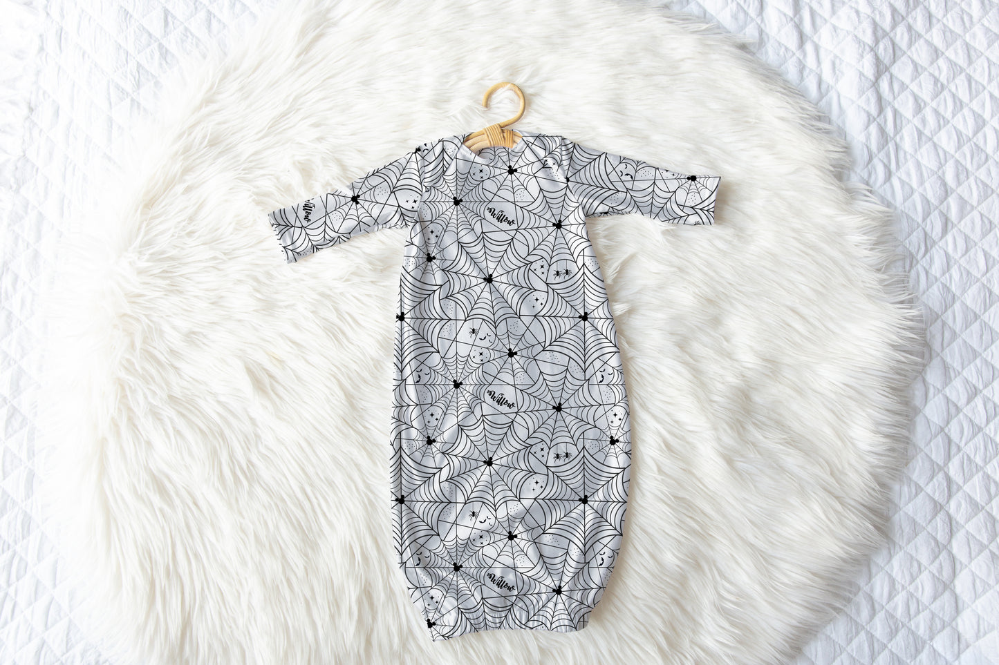 Spooky Webs Halloween Personalized Name Infant Gown