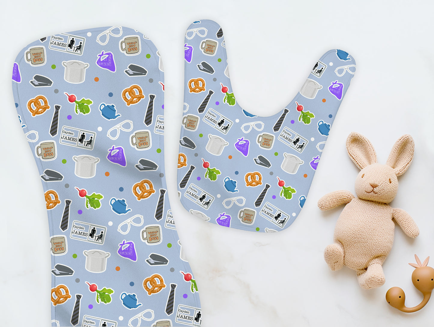 Paper Business Personalized Name Burp Cloth & Bib