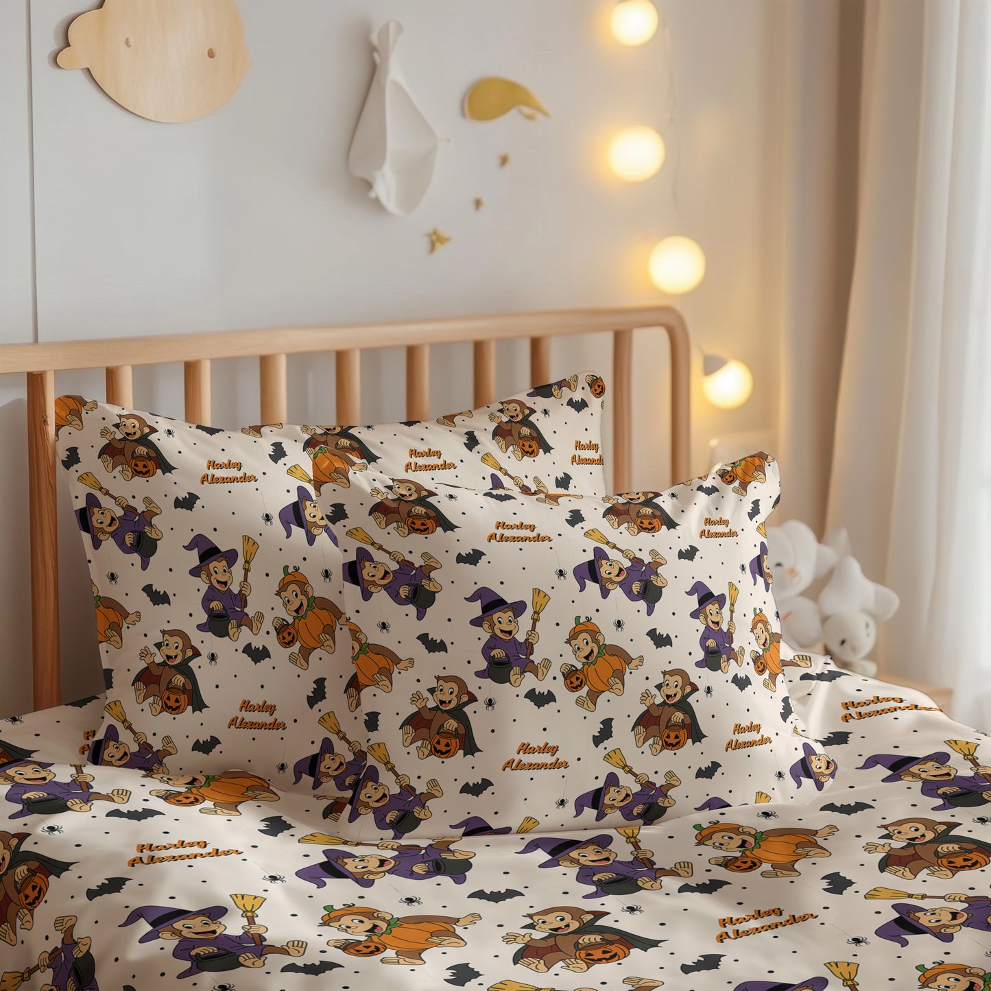 Monkey-Ween Halloween Build Your Own Personalized Twin Bedding Set – Sheets & Pillowcase Options