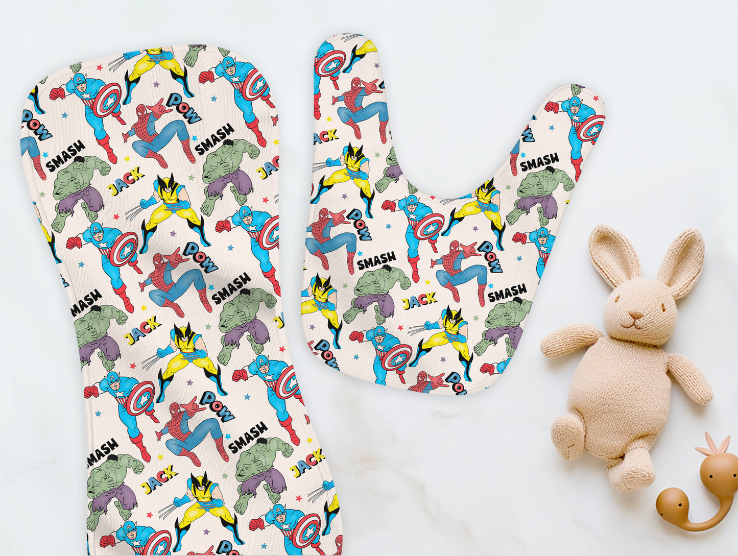 Hero Personalized Name Burp Cloth & Bib