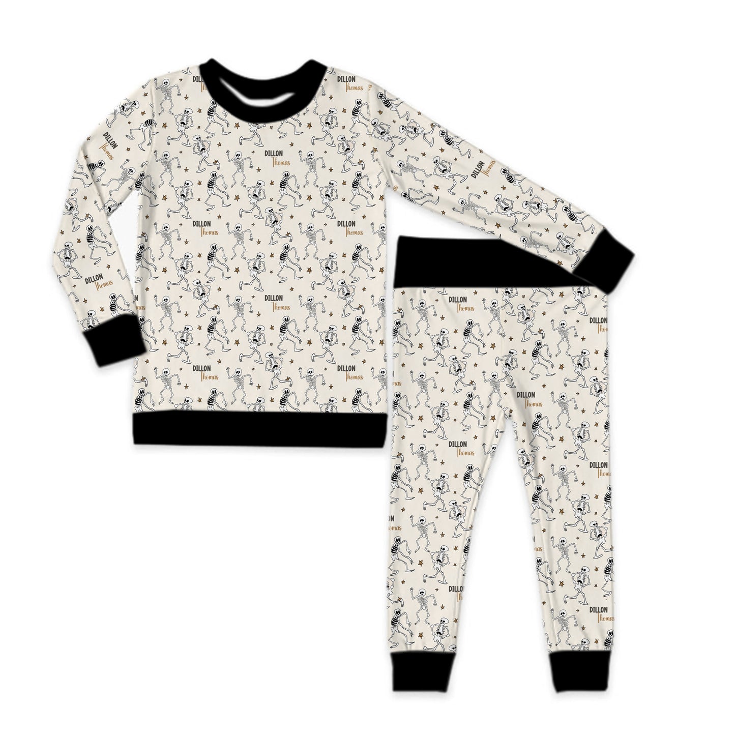 Spooky Scary Skeletons Halloween Long Sleeve Jersey Jams – Two-Piece Loungewear Set