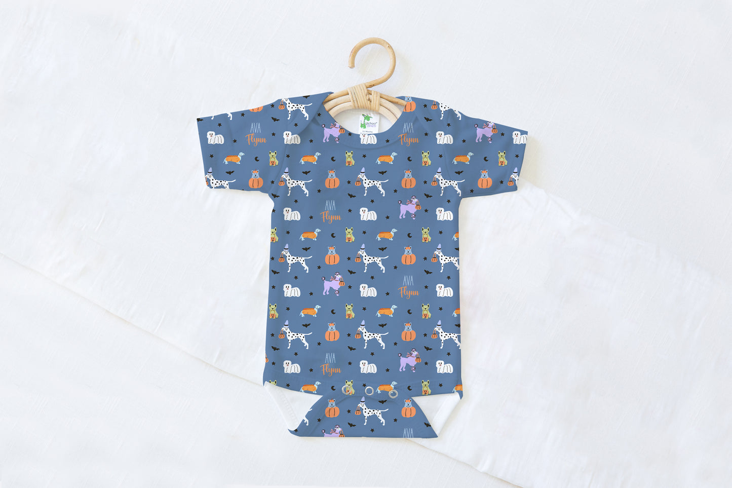 Halloween Pups Personalized Name Baby Bodysuit