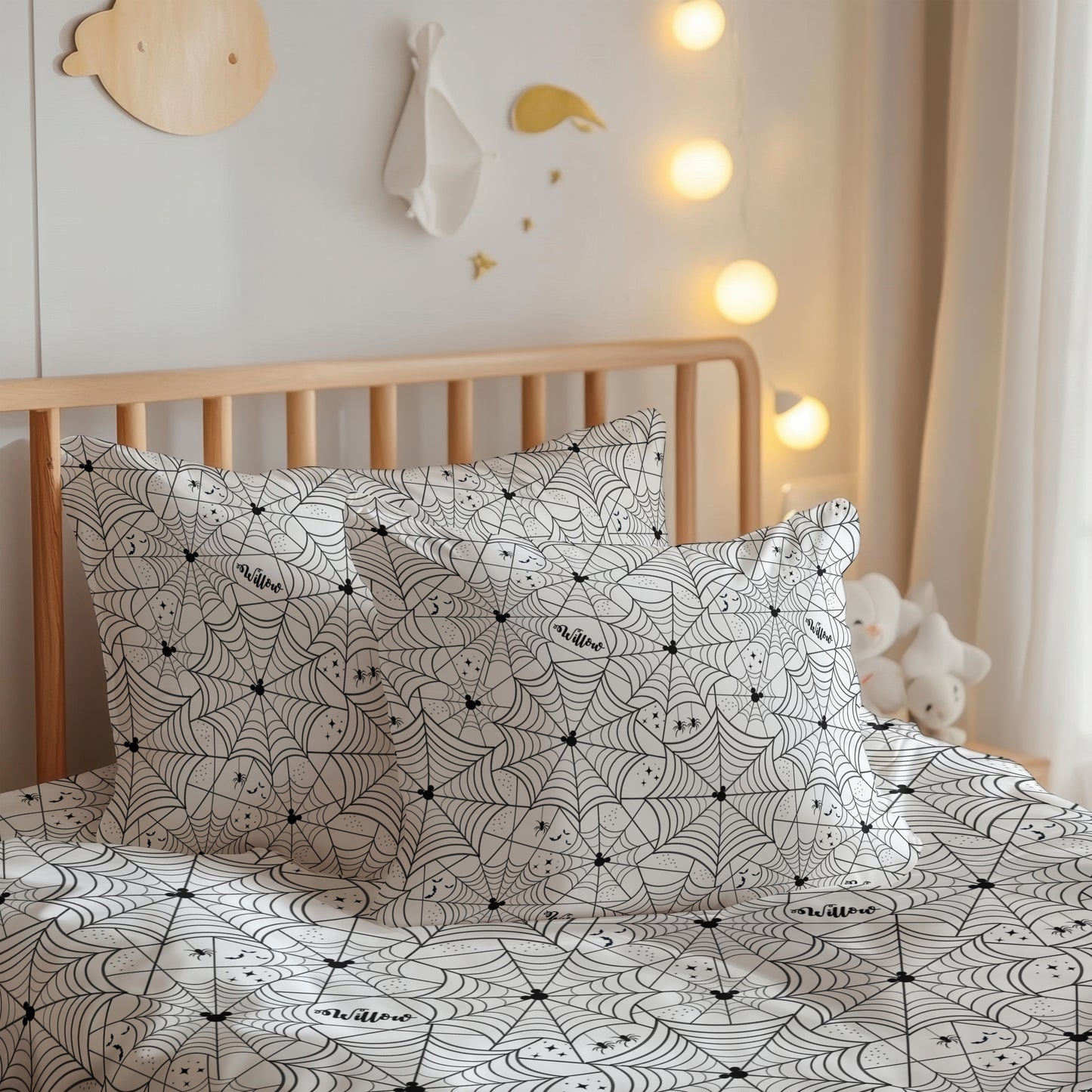 Spooky Webs Halloween Build Your Own Personalized Twin Bedding Set – Sheets & Pillowcase Options