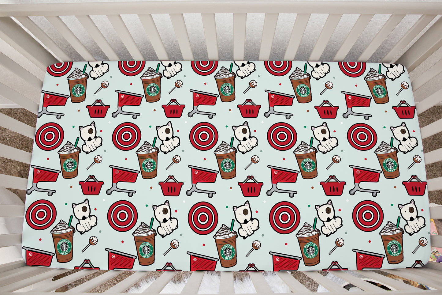 Carts & Coffee Personalized Crib Sheet