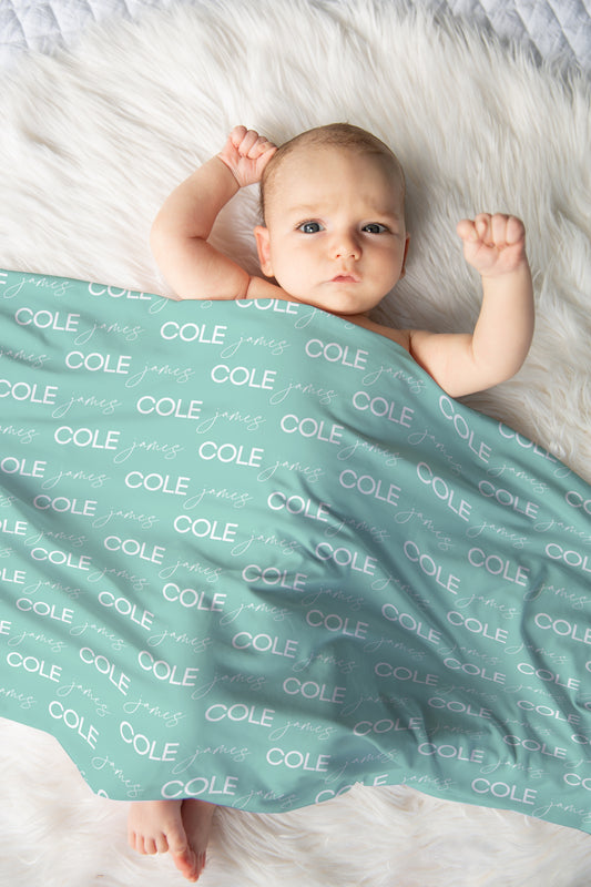 Solid Color Script & Block Font Personalized Name Swaddle