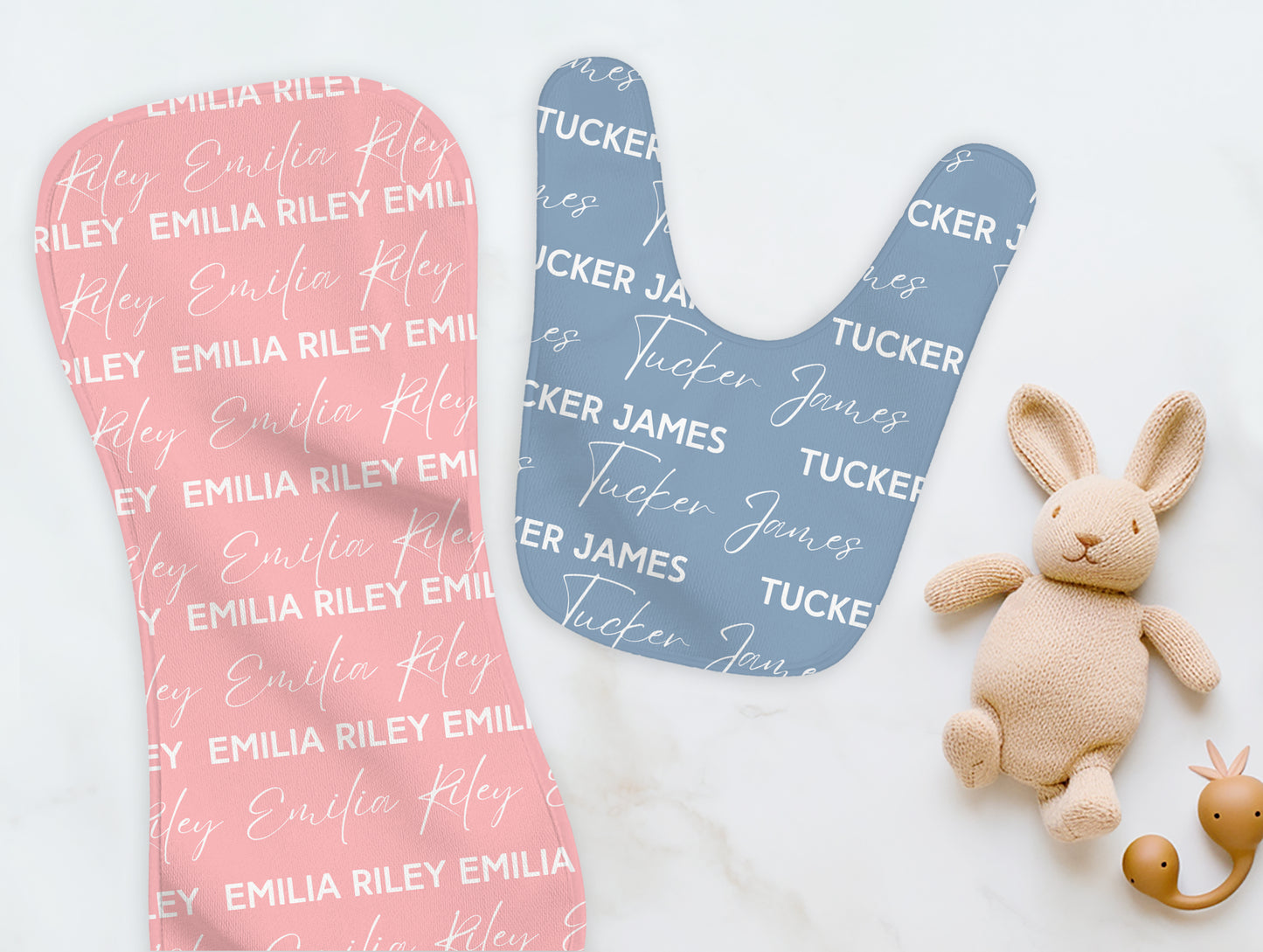 Solid Color Stacked Font Personalized Name Burp Cloth & Bib